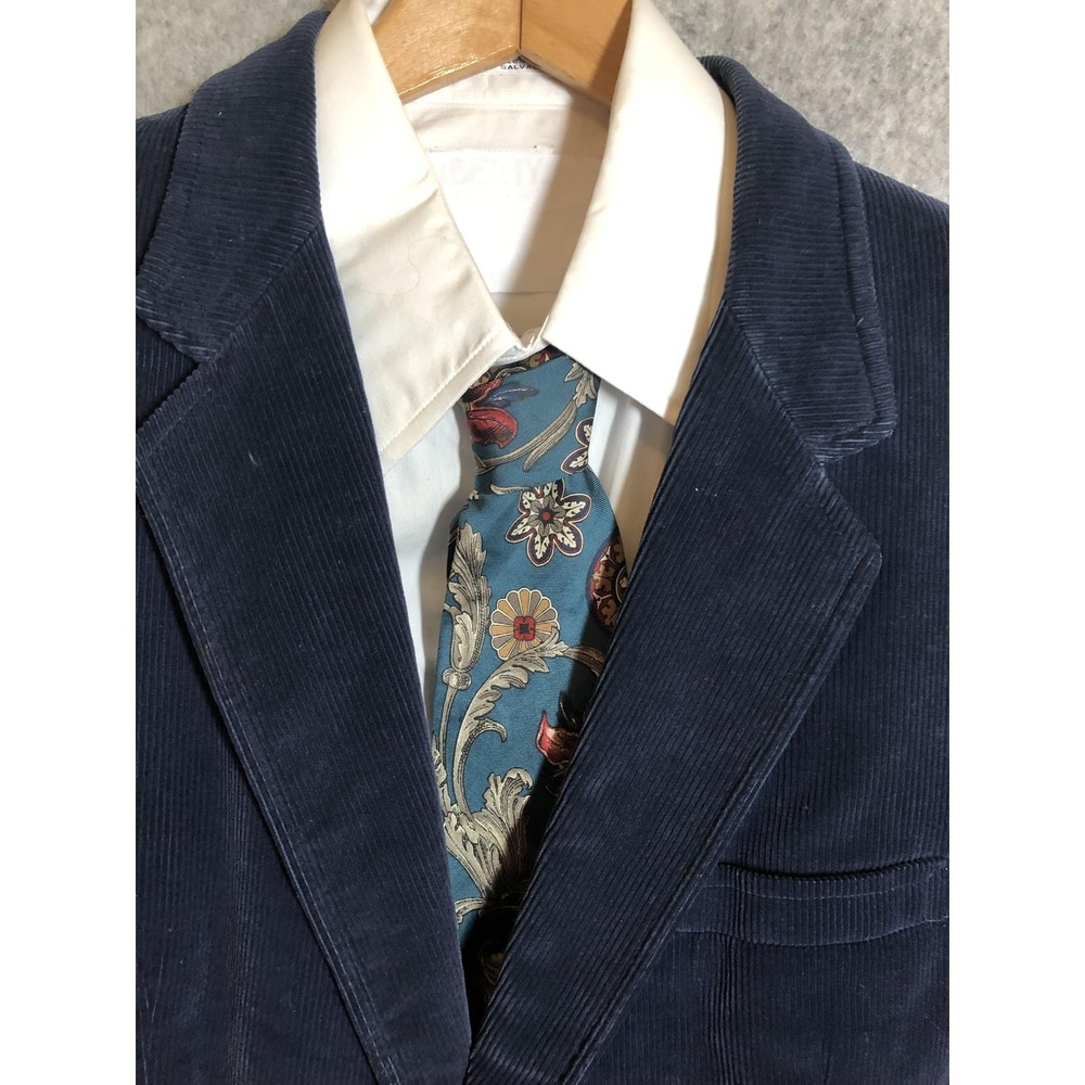 Jordache Blazer Mens 42R Navy Blue Corduroy Elbow Patches Sport‎ Coat Jacket